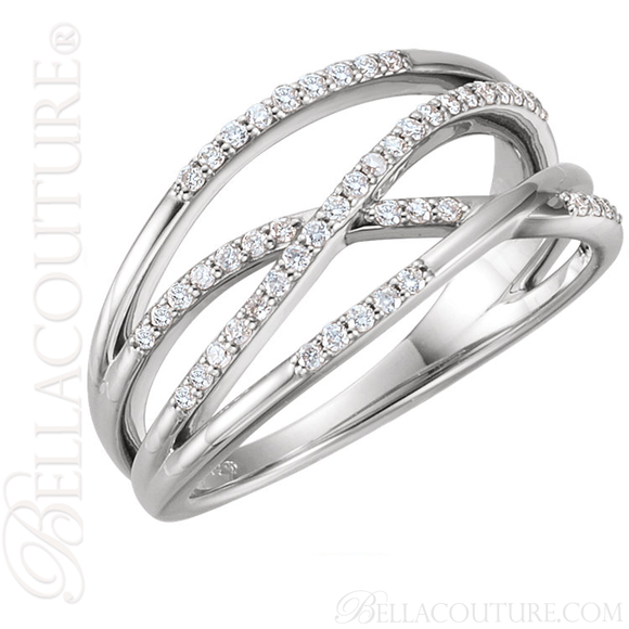 (NEW) BELLA COUTURE VIOLA Fine Elegant Diamond Organic Woven Criss Cross PLATINUM Ring