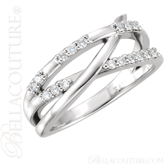 (NEW) BELLA COUTURE VIOLA II Fine Gorgeous Diamond Organic Woven Criss Cross 14K White Gold Ring