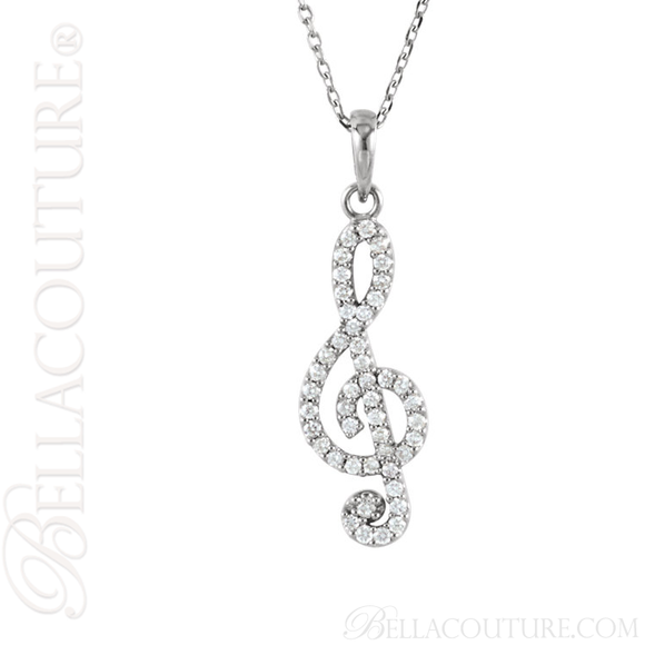 (NEW) BELLA COUTURE Fine Petite Treble Clef Diamond 14K Rose Gold Pendant Necklace (16" in Length) (1/4 CT. TW.)