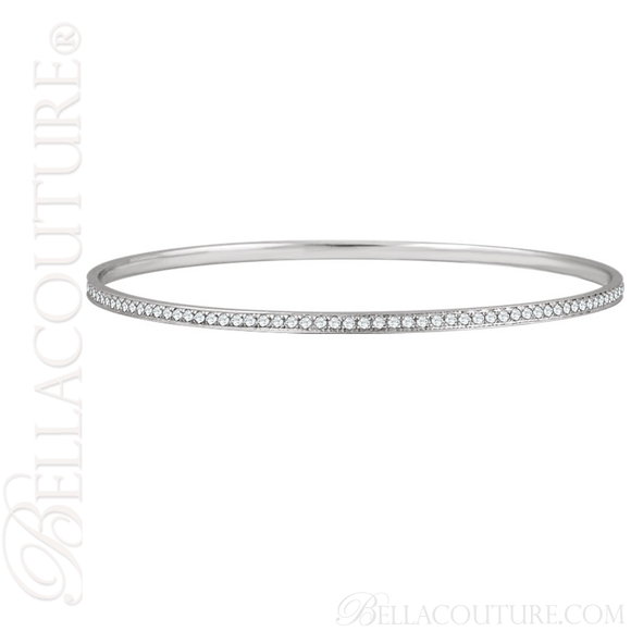 (NEW) BELLA COUTURE FINE GORGEOUS PAVE' DIAMOND 14K WHITE GOLD BANGLE BRACELET (1 1/2CT. TW.) 7" INCHES