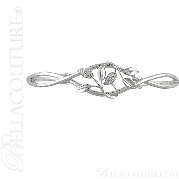 (NEW) BELLA COUTURE FINE ELEGANT SCULPTED LEAF PAVE' DIAMOND 14K WHITE GOLD CUFF BRACELET (ADJUSTABLE)