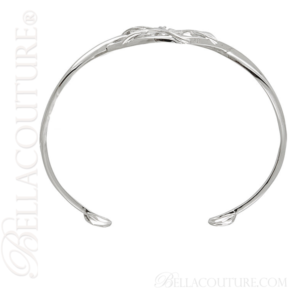 (NEW) BELLA COUTURE FINE ELEGANT SCULPTED LEAF PAVE' DIAMOND 14K WHITE GOLD CUFF BRACELET (ADJUSTABLE)
