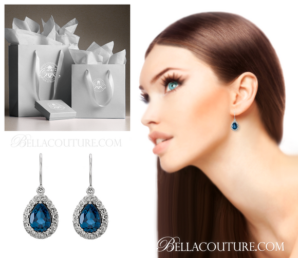 (NEW) BELLA COUTURE La VICTORIA FINE GORGEOUS GENUINE LONDON BLUE TOPAZ SCROLLING PENDANT NECKLACE (18" Inches)