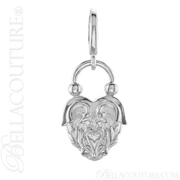 (NEW) BELLA COUTURE Fine 14K Solid White Gold Scrolling Antique Victorian Inspired Heart Charm (20MM H x 12.9MM W x 3.4MM D)