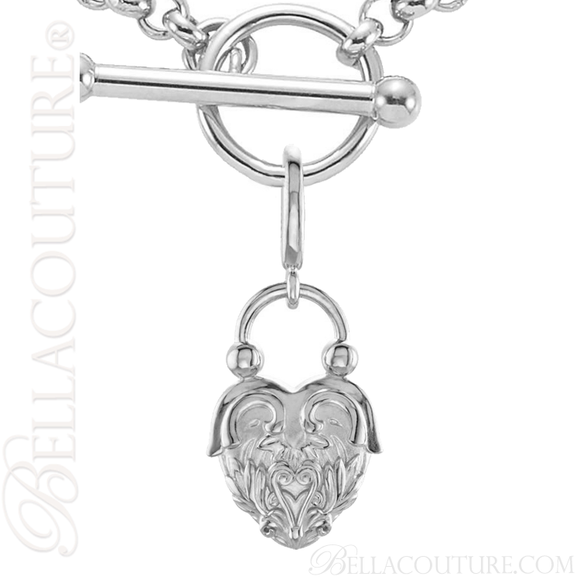 (NEW) BELLA COUTURE Fine 14K Solid White Gold Scrolling Antique Victorian Inspired Heart Charm (20MM H x 12.9MM W x 3.4MM D)