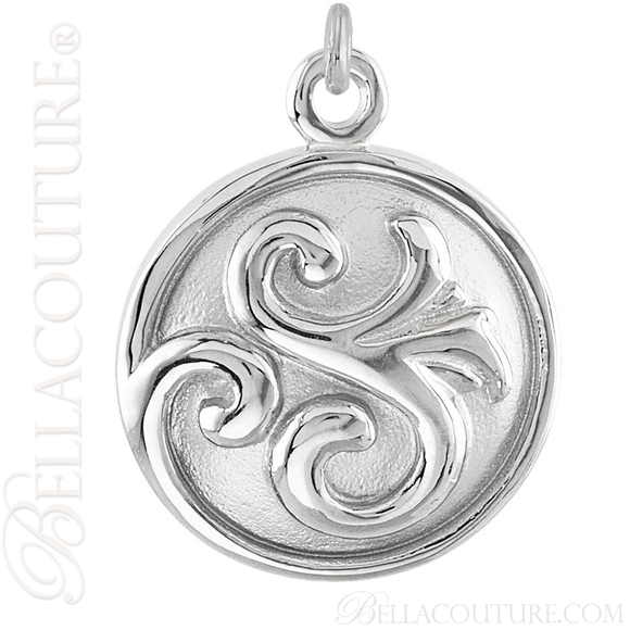 (NEW) BELLA COUTURE Fine Elegant 14K Solid White Gold Scroll Dangle Drop Circle Charm (14MM H x 11MM W x 4.5MM D)