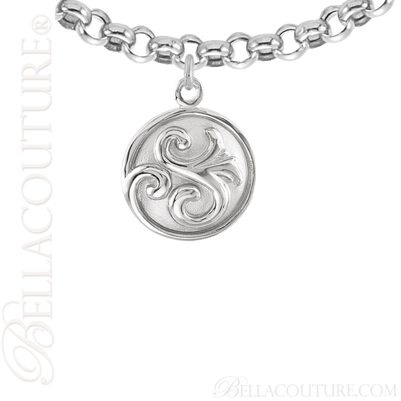 (NEW) BELLA COUTURE Fine Elegant 14K Solid White Gold Scroll Dangle Drop Circle Charm (14MM H x 11MM W x 4.5MM D)
