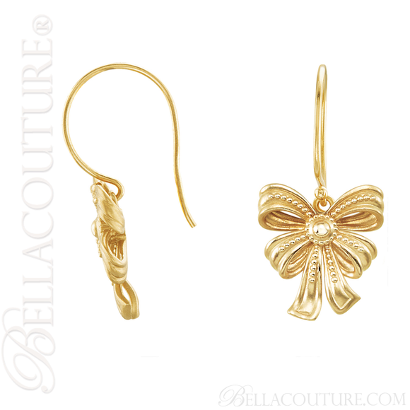 (NEW) BELLA COUTURE FINE GORGEOUS VINTAGE INSPIRED DELICATE 14K YELLOW GOLD DANGLE DROP BOW EARRINGS