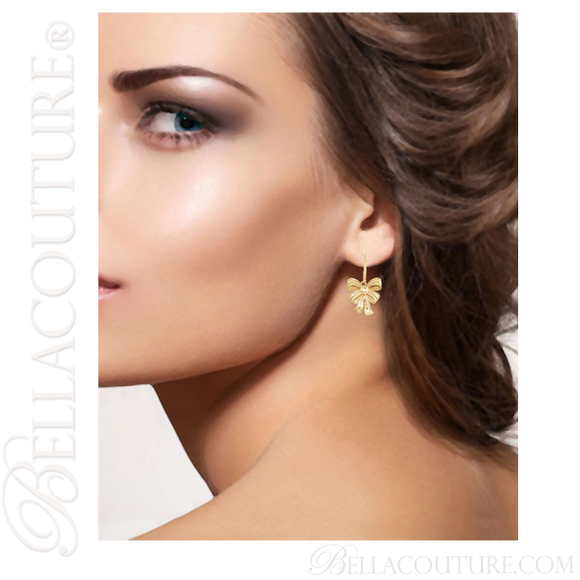 (NEW) BELLA COUTURE FINE GORGEOUS VINTAGE INSPIRED DELICATE 14K YELLOW GOLD DANGLE DROP BOW EARRINGS
