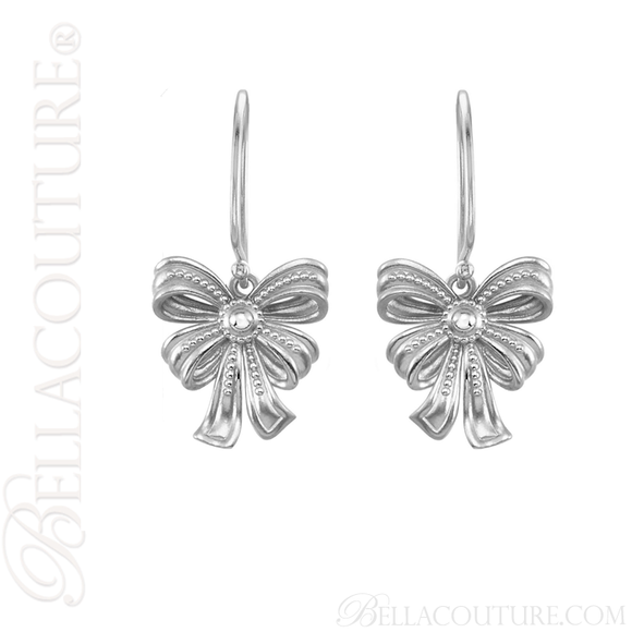 (NEW) BELLA COUTURE FINE GORGEOUS VINTAGE INSPIRED DELICATE STERLING SILVER DANGLE DROP BOW EARRINGS