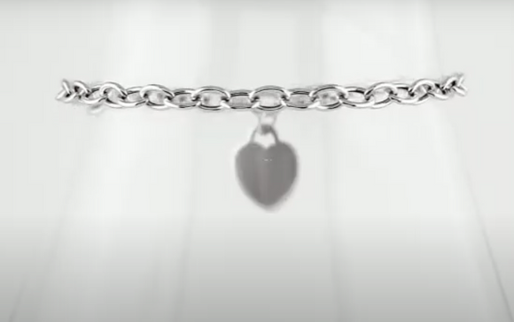 (NEW) BELLA COUTURE Fine Sterling Silver Gold Heart Rolo Chain Charm Bracelet (7.5" Inch - Adjustable)