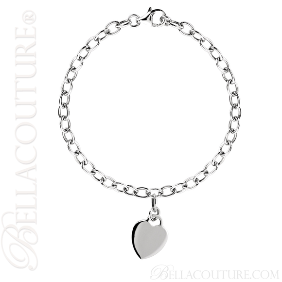 (NEW) BELLA COUTURE Fine Sterling Silver Gold Heart Rolo Chain Charm Bracelet (7.5" Inch - Adjustable)