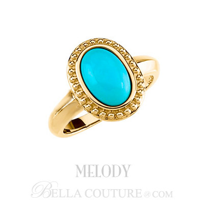 (NEW) Bella Couture Fine Etruscan Turquoise Ring in 14K Yellow Gold