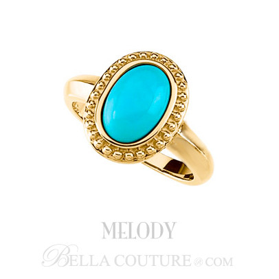 (NEW) Bella Couture Fine Etruscan Turquoise Ring in 14K Yellow Gold