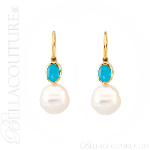 (NEW) BELLA COUTURE AQUABELLA FINE GORGEOUS 14K YELLOW GOLD WHITE SOUTH SEA PEARL DANGLE DROP EARRINGS