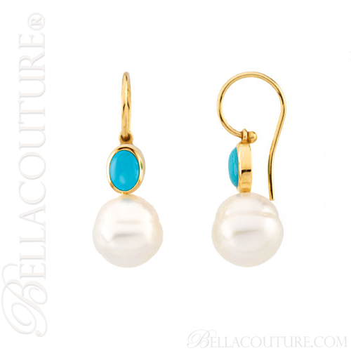 (NEW) BELLA COUTURE AQUABELLA FINE GORGEOUS 14K YELLOW GOLD WHITE SOUTH SEA PEARL DANGLE DROP EARRINGS