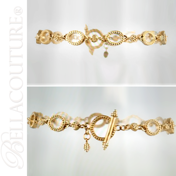 (NEW) BELLA COUTURE ETRUSCAN COLLECTION Fine 14K Solid Yellow Gold Chain Toggle Dangle Drop Accent Bracelet