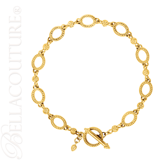 (NEW) BELLA COUTURE ETRUSCAN COLLECTION Fine 14K Solid Yellow Gold Chain Toggle Dangle Drop Accent Bracelet