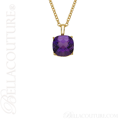 (NEW) BELLA COUTURE FINE AMETHYST GEMSTONE DIAMOND 14K YELLOW GOLD PENDANT NECKLACE (18" Inches)