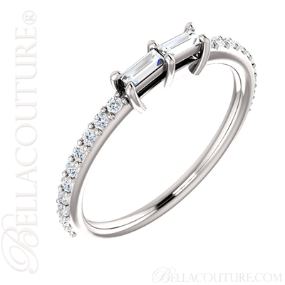 (NEW) BELLA COUTURE BECCA Fine Elegant Modern Double Baguette Single Diamond 14K White Gold Ring (1/3 CT. TW.)