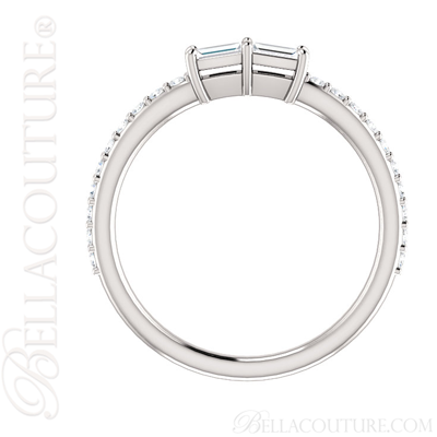 (NEW) BELLA COUTURE BECCA Fine Elegant Modern Double Baguette Single Diamond 14K White Gold Ring (1/3 CT. TW.)