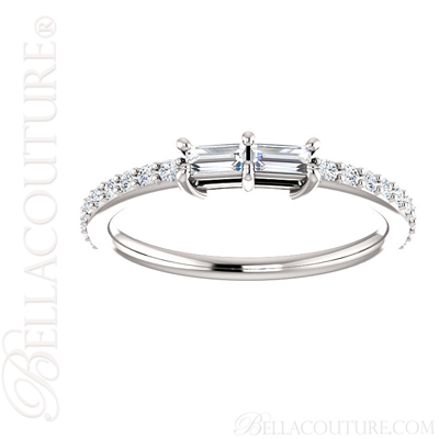 (NEW) BELLA COUTURE BECCA Fine Elegant Modern Double Baguette Single Diamond 14K White Gold Ring (1/3 CT. TW.)