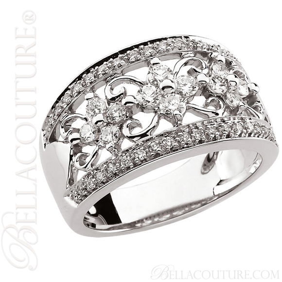(NEW) BELLA COUTURE CAMI Fine Gorgeous Diamond 14K White Gold Scrolling Open Filigree Delicate Floral Ring Band (3/4 CT. TW.)