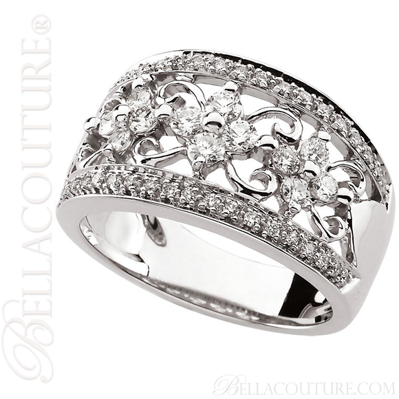 (NEW) BELLA COUTURE CAMI Fine Gorgeous Diamond 14K White Gold Scrolling Open Filigree Delicate Floral Ring Band (3/4 CT. TW.)