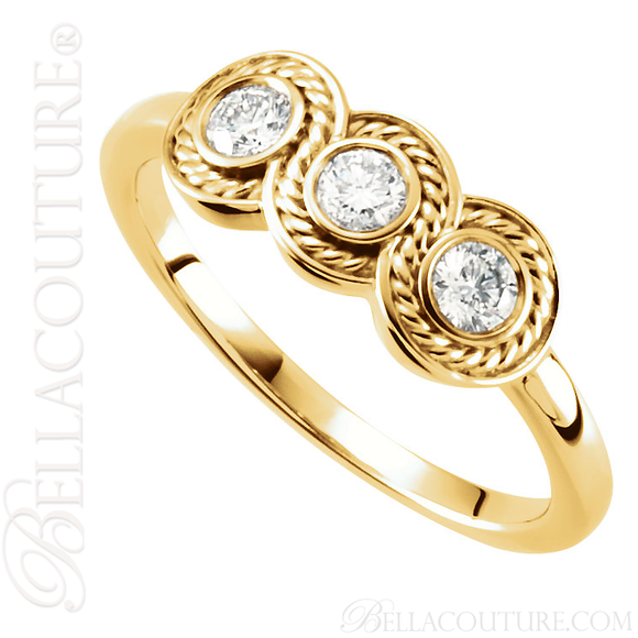 (NEW) BELLA COUTURE Fine Elegant Three Stone Diamond 14K Yellow Gold Ring Band (1/3 CT. TW.)