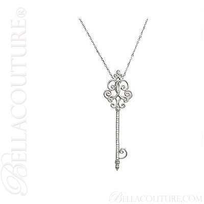 (NEW) BELLA COUTURE OLIVIA FINE GORGEOUS DIAMOND STERLING SILVER SCROLL SCROLLING KEY PENDANT