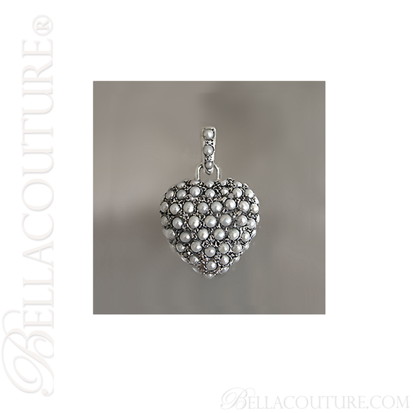 (SOLD!) (VINTAGE) Rare Fine Victorian Inspired Sterling Silver Pave Seed Pearl Heart Charm Pendant