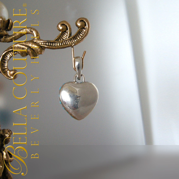 (SOLD!) (VINTAGE) Rare Fine Victorian Inspired Sterling Silver Pave Seed Pearl Heart Charm Pendant