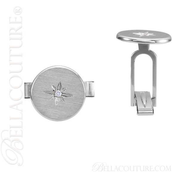 (NEW) BELLA COUTURE® MEN'S COLIN Fine Diamond 14K White Gold CUFFLINKS I CUFF LINKS