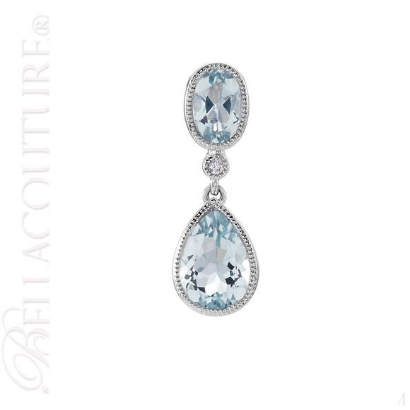 (NEW) BELLA COUTURE BALINA Pave Diamond Genuine Aquamarine Gemstone 14K White Gold Dangle Drop Pendant