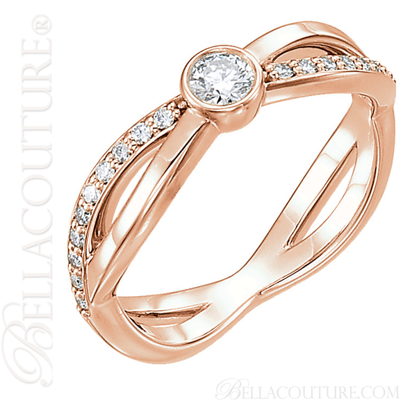 (NEW) BELLA COUTURE BALIENNA Fine Diamond Bezel Set 14K Rose Gold Ring Band (1/3 CT. TW.)