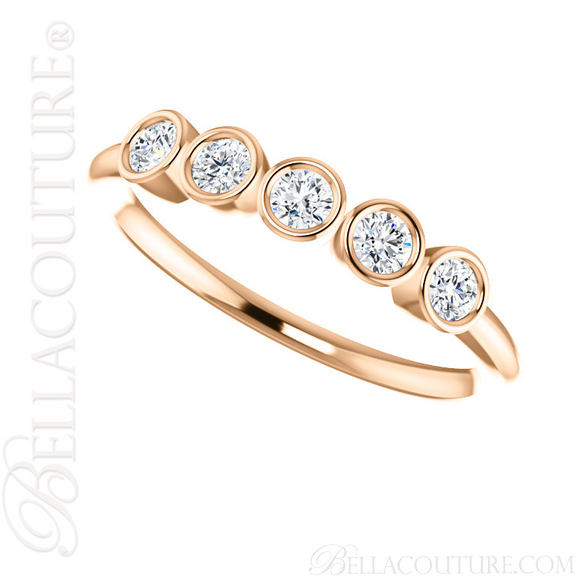 (NEW) BELLA COUTURE CORINA Fine Five Diamond Bezel Set 14K Rose Gold Ring Band (1/3 CT. TW.)
