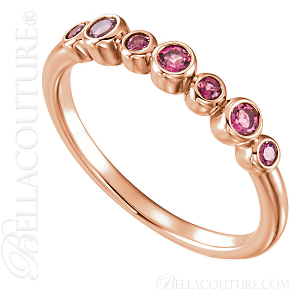 (NEW) BELLA COUTURE GALLA Gorgeous Bezel Set Genuine Pink Tourmaline Gemstone 14K Rose Gold Ring