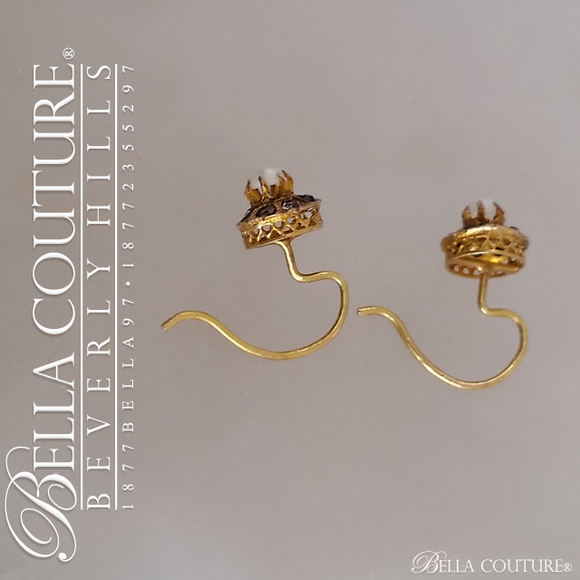 SOLD! - (ANTIQUE) Rare Gorgeous Georgian Victorian Filigree Smokey Quartz Paste Gemstone Cultured Freshwater Pearl 18K Yellow Gold Cluster Earrings c. 1770 - 1838