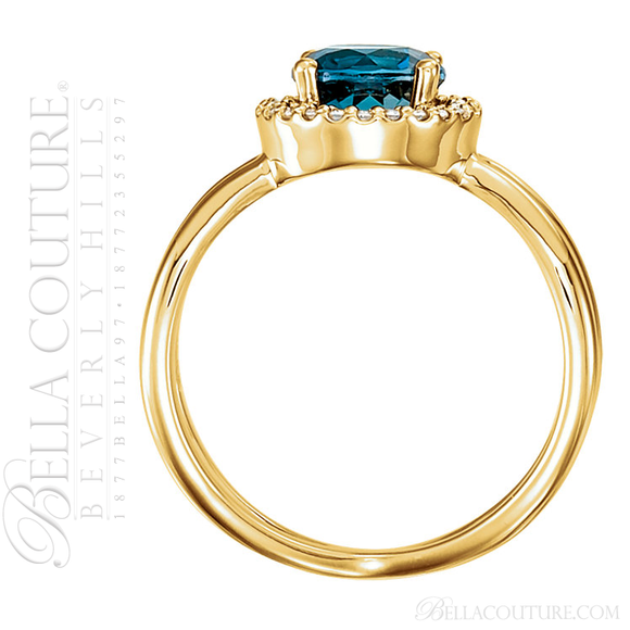 (NEW) BELLA COUTURE Le DOMA Fine Elegant Modern Criss Cross Diamond Semi Rose Cut London Blue Topaz 14K Yellow Gold Ring (1/8 CT. TW.)