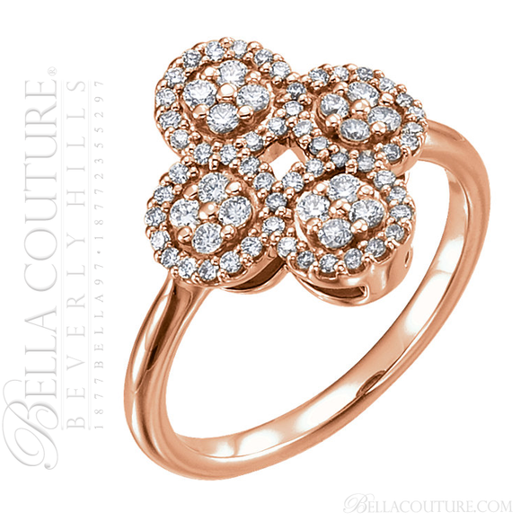 (NEW) BELLA COUTURE ETRUSCAN Fine Gorgeous Diamond Yellow Gold Quatrefoil Clover Ring (1/2 CT. TW.)