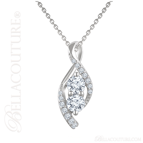 (NEW) BELLA COUTURE FEDORA Pave Two Diamond 14K White Gold Pendant Necklace (18" Inches) (1CT T.W.)