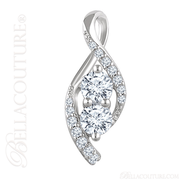 (NEW) BELLA COUTURE FEDORA Pave Two Diamond 14K White Gold Pendant Necklace (18" Inches) (1CT T.W.)