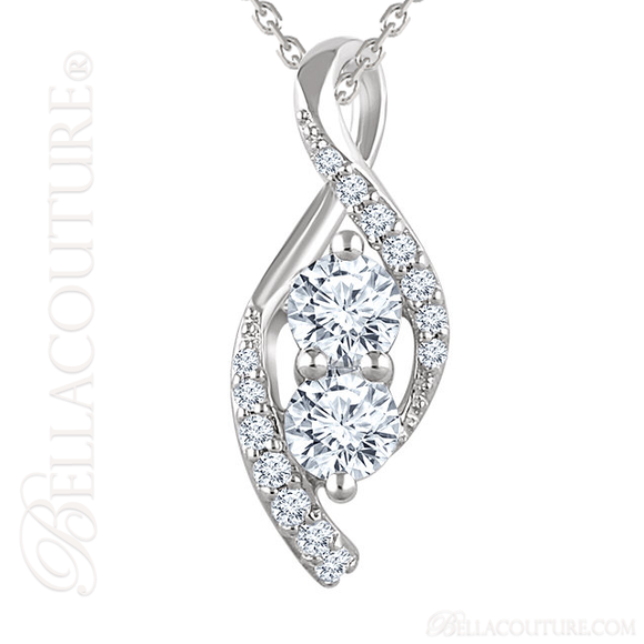 (NEW) BELLA COUTURE FEDORA Pave Two Diamond 14K White Gold Pendant Necklace (18" Inches) (1CT T.W.)