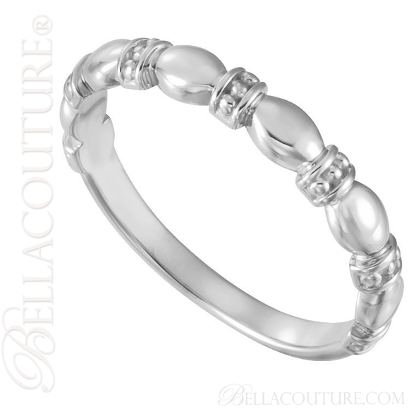 \(NEW) BELLA COUTURE FINE ETRUSCAN BEADED SCALLOPED EDGE 14K WHITE GOLD RING