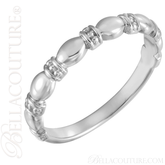 \(NEW) BELLA COUTURE FINE ETRUSCAN BEADED SCALLOPED EDGE 14K WHITE GOLD RING