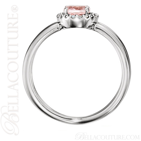 (NEW) BELLA COUTURE MILAN Fine Diamond Genuine Morganite Oval Gemstone 14K White Gold Criss Cross Ring (1/10 CT. TW.)