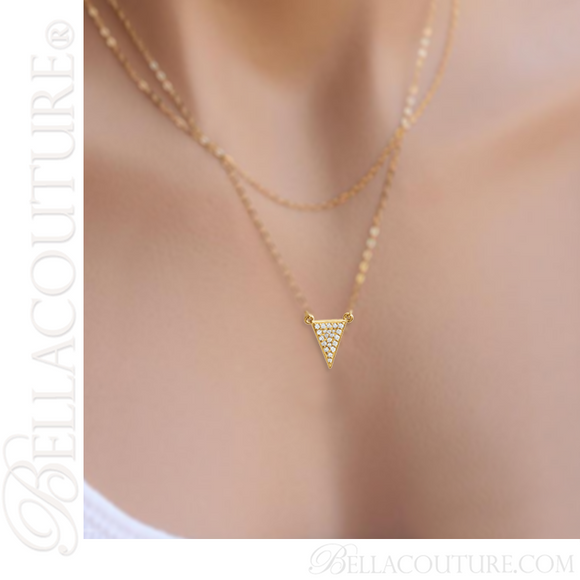 (NEW) BELLA COUTURE DALANI Pave Diamond 14K Yellow Gold Triangle Arrow Pendant Necklace (16.5" Inches) (1/5CT T.W.)