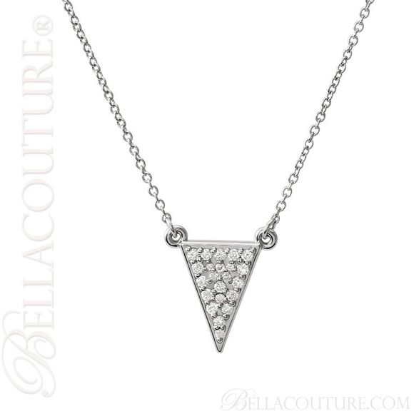 (NEW) BELLA COUTURE DALANI Pave Diamond 14K White Gold Triangle Arrow Pendant Necklace (16.5" Inches) (1/5CT T.W.)