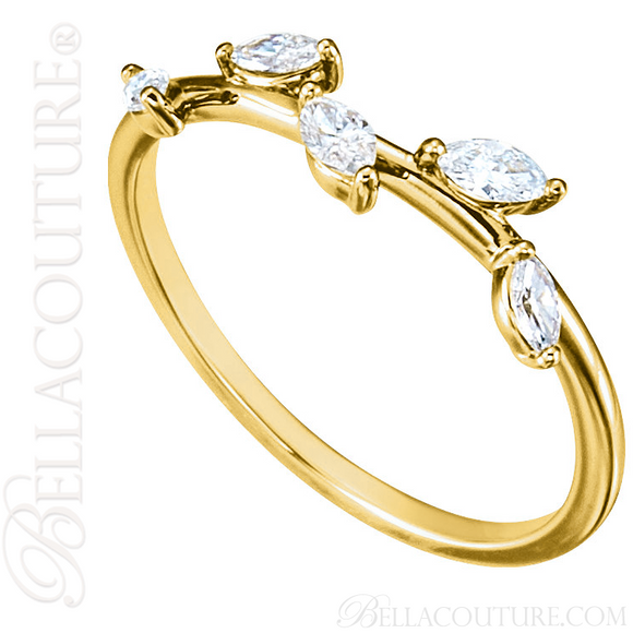 (NEW) BELLA COUTURE De VINE Fine Marquise Diamond 14K Yellow Gold Ring Band (1/3 CT. TW.)