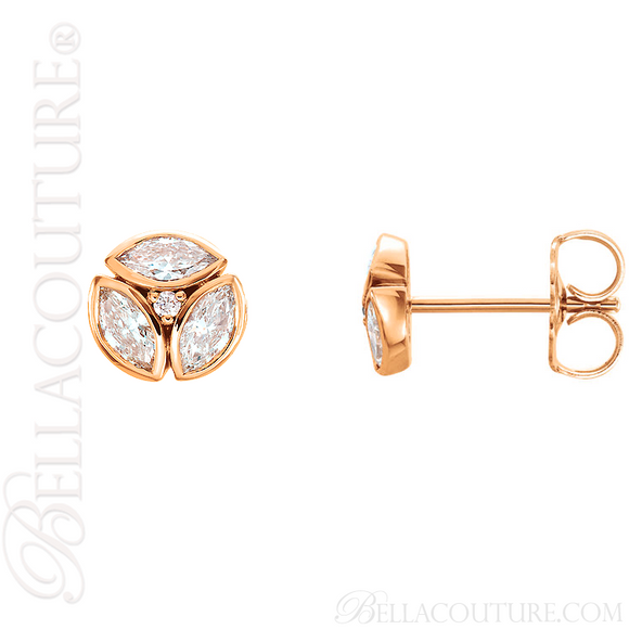 (NEW) BELLA COUTURE De VINE Marquise Cut Diamond 14K Rose Gold Bezel Set Stud Earrings (1/2 CT. TW.)